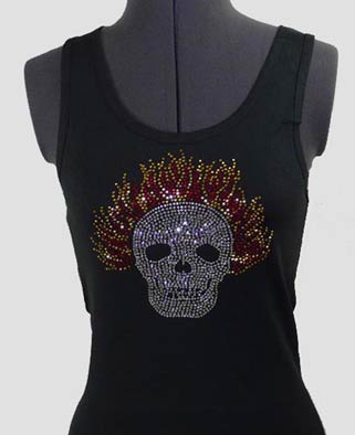 Flames and Skull Rhinestone Shirt