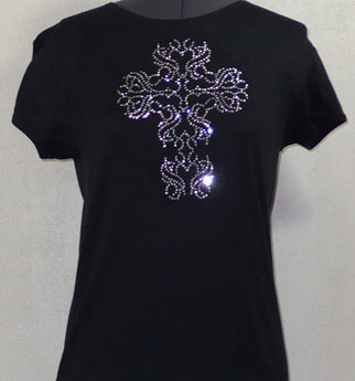 Crystal cross rhinestone shirt
