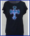 Rhinestone Cross shirt crystall and turqoise 