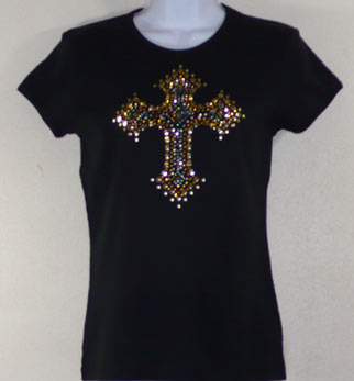 Gold & Multi color Rhinestud and Rhinestone Cross