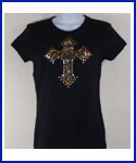 Gold & Multi color Rhinestud and Rhinestone Cross