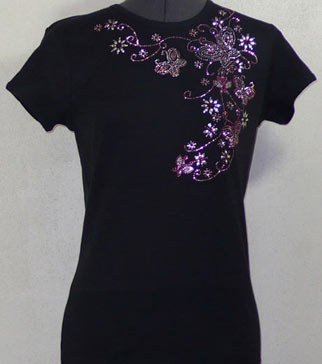 Butterfly with flowers Rhinestone Shirt