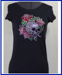 Skull with Roses Rhinestone Shirt