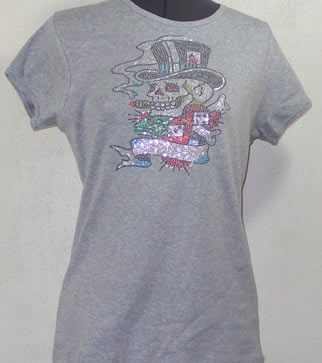 Skull Smoking Rhinestone Shirt med