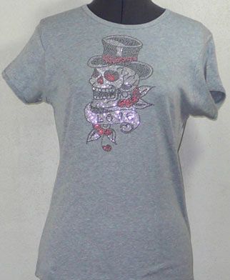 Skull Top Hat Love Rhinestone Shirt