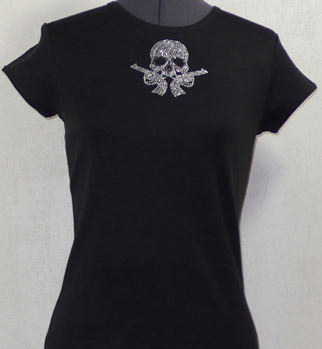 Small Skull with Guns Rhinestone Shirt