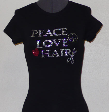 Peace Love Hair Rhinestone Shirt