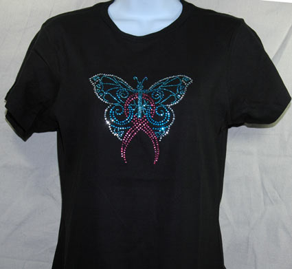 Butterfly Pink Ribbon Rhinestone Shirt