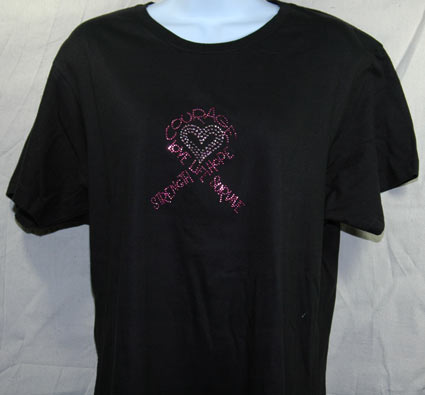 Courage, Faith  Pink Ribbon Rhinestone Shirt