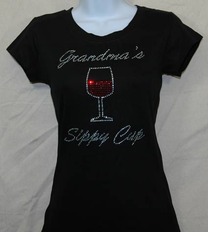 Grandma's Sippy Cup with wine glass Rhinestone Shirt